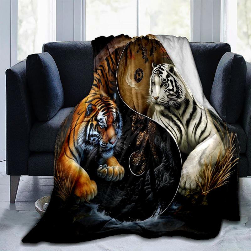 1pc Orange and White Tigers in Balance Blanket Soft Throw for Room Decor, Perfect Gift, Living Room .K068