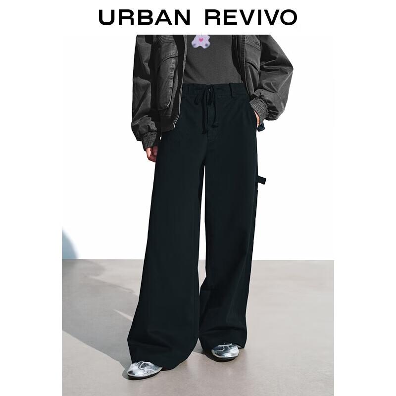 UR 2025 Winter Women s Casual Elastic Drawstring Cotton Wide-Leg Pants M