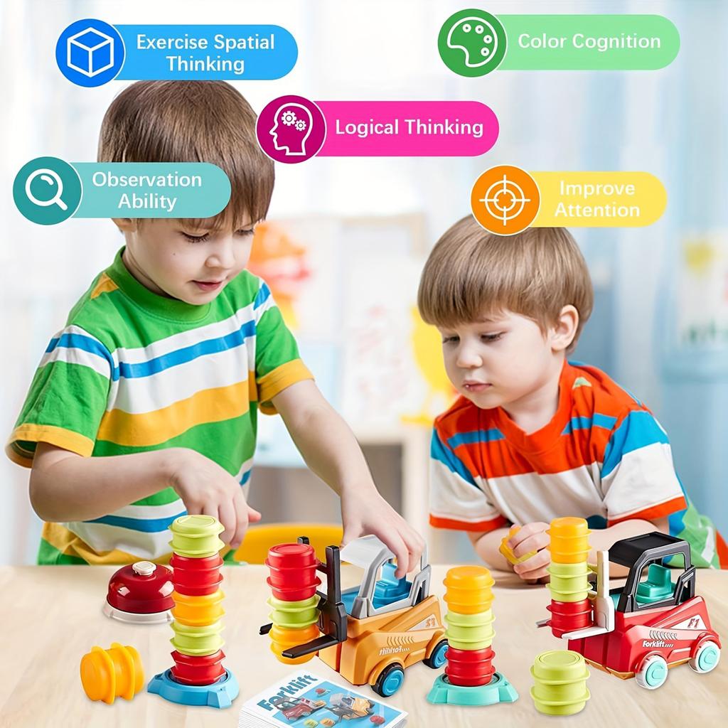 Material Engineeer Forklift Transport Game Brain-Boosting Construction Toy With Truck, Stacking   Matching Skills