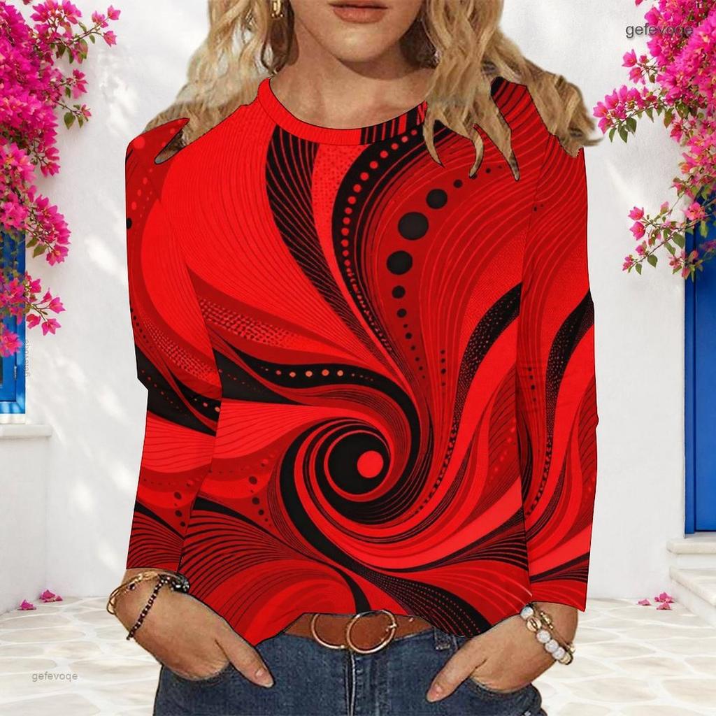 Women Plus Size Round Neck Long Sleeve Abstract Swirl Print Pullover Sweatshirt