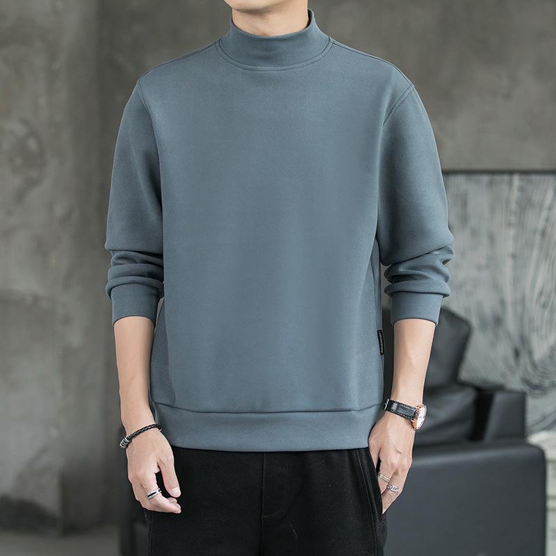 

Men s Brushed Fleece Half-High Collar Long Sleeve Sweatshirt - 2025 Autumn Collection, Warm Base Layer for Young Businessmen L синій/сірий колір