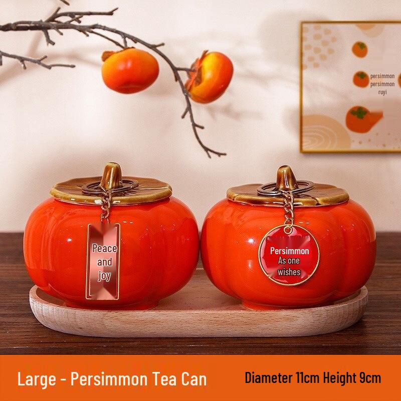 Ruyi Persimmon Ceramic Tea Can: Sealed Canister for Tea, Home Decor & Wedding Souvenir