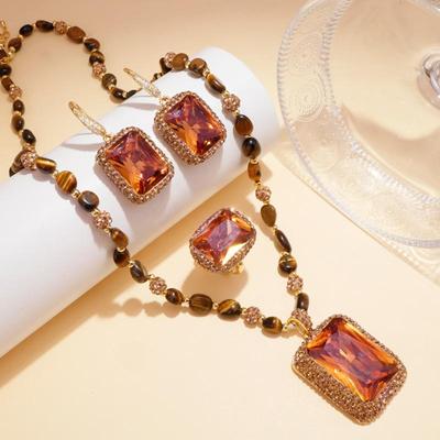 Sultanit Schmuckset: Ohrringe, Ring & Halskette mit Tigerauge-Kette – Premium, Elegant & Leichter Luxus Design.