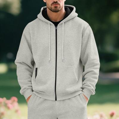 Men's Plus Velvet Solid Color Casual Sports Hoodie for Fall/Winter
