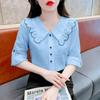 2025 Spring/Summer Versatile Peter Pan Collar Long Sleeve Shirt - Elegant French Style Top for Spring/Autumn