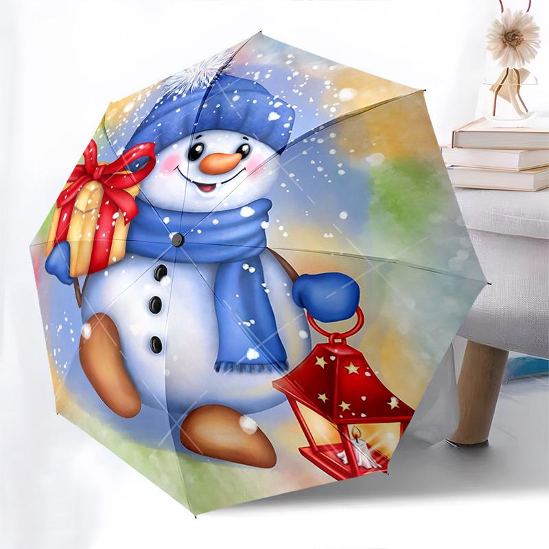 

1pc Christmas Snowman Design Automatic Opening Umbrella, Portable 3-Fold Design with 8-Bone Iron Frame, Outdoor, Festive Gift for Fans, Travelers, Dai