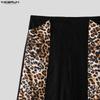 INCERUN Men's Leopard Print Patchwork Elastic Waist Trousers Streetwear Casual Wide Leg Loose Pants