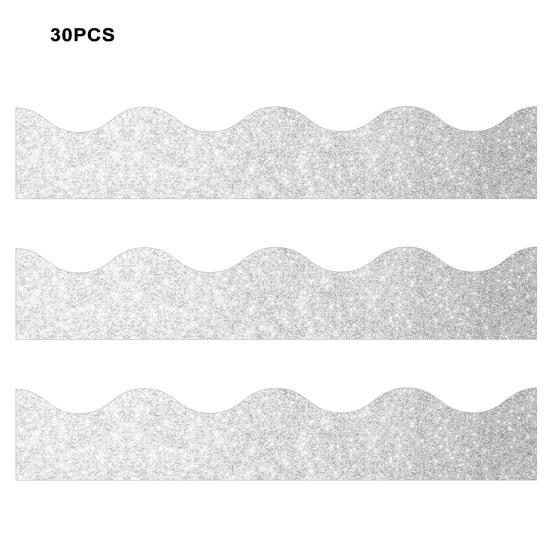 30Pcs Glitter Bulletin Board Border 5 Colors Thick Scalloped Classroom Blackboard Poster Frame Edge Decoration Trim DIY Supplies
