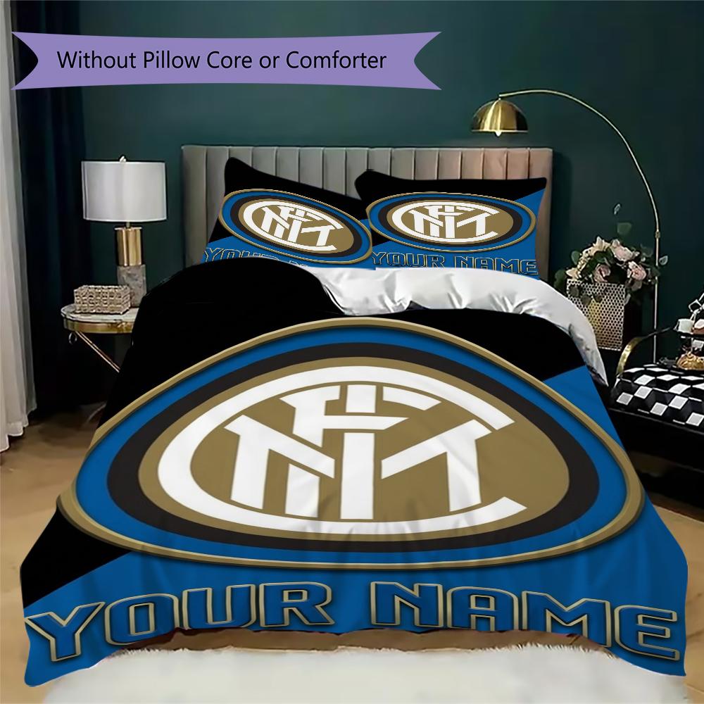 Custom Name Inter Milan Pattern Bedding uilt Set uilt Cover Pillowcase Home Decoration Birthday Gift (1*duvet cover+2*pillowcase without core)