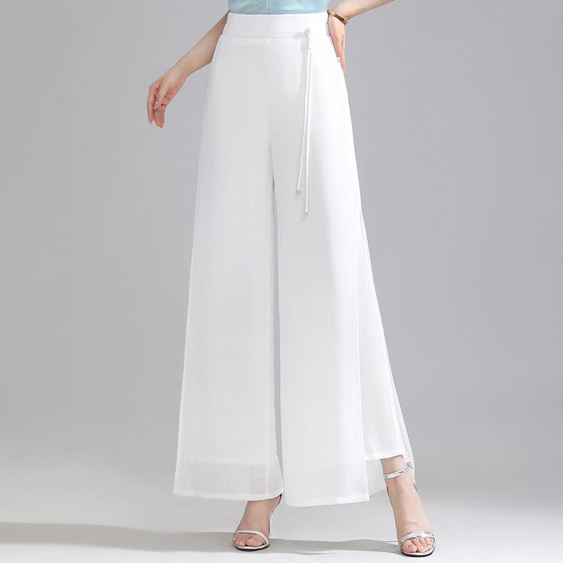 Double Pants Fashion Slit Pants Spring Summer Comfortable Elastic Waist Slim Chic Droop Pants