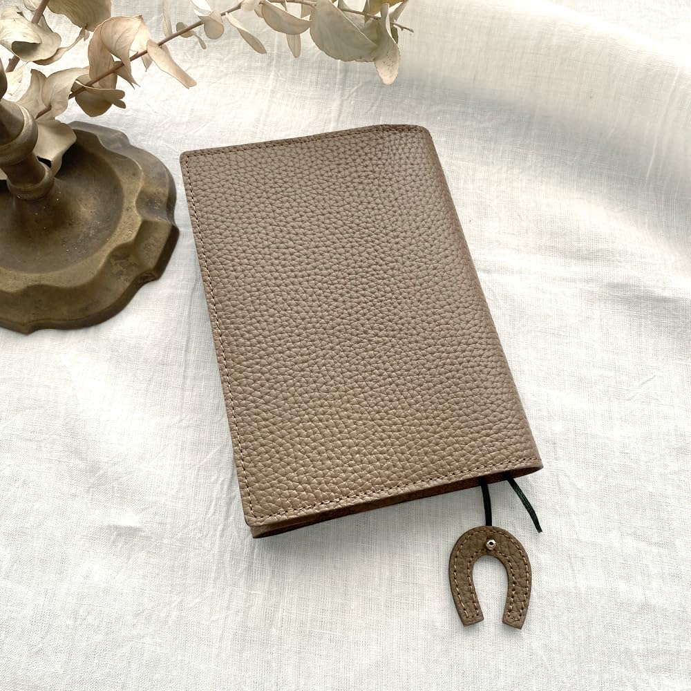 Gratia Horseshoe Book Cover with A6 Genuine Embossed Stylish and Made in G011KH Bookmark, Size, Paperback, Leather, Shrink-Resistant Leather, Cute,