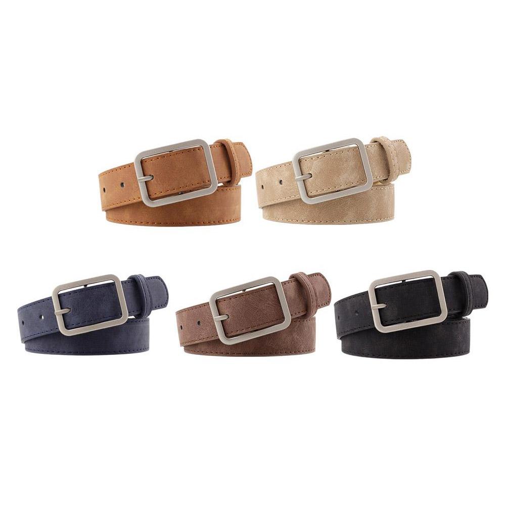 Men Women Belt Fashion Synthetic Leather Vintage Belt Button Versatile Square And Simple Belt P B1X4