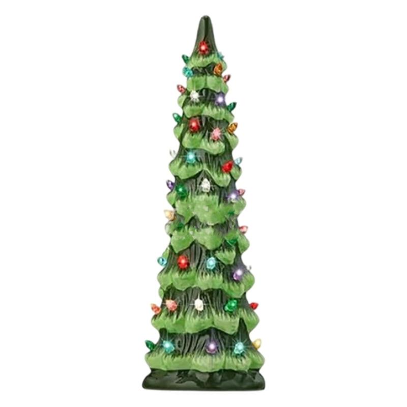 Sculptură Pom de Crăciun Luminoasă Rășină Pom de Sărbători Ornament de Birou cu Lumină LED Pentru Mese Mantele Decorațiune de Sărbători