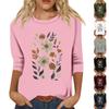 Women's Fashion Loose Casual Seven 3/4 Sleeve Printed Round Neck Pullover Top