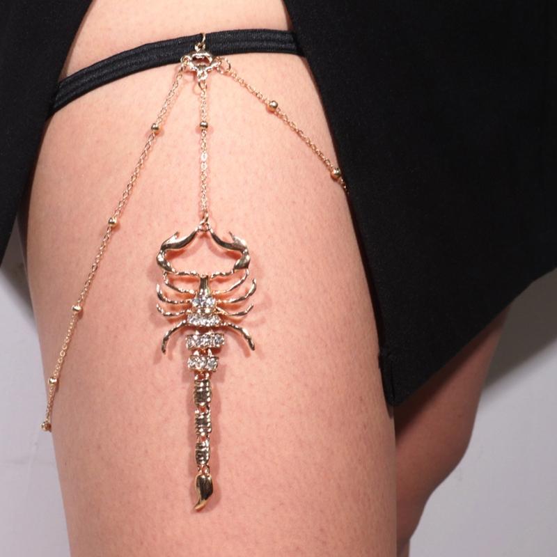 Punkowy łańcuszek na nogę, podwiązka, wiszący skorpion, długi frędzel, łańcuszek na udo, elastyczny, seksowny łańcuszek na ciało, biżuteria, impreza w klubie nocnym dla kobiet