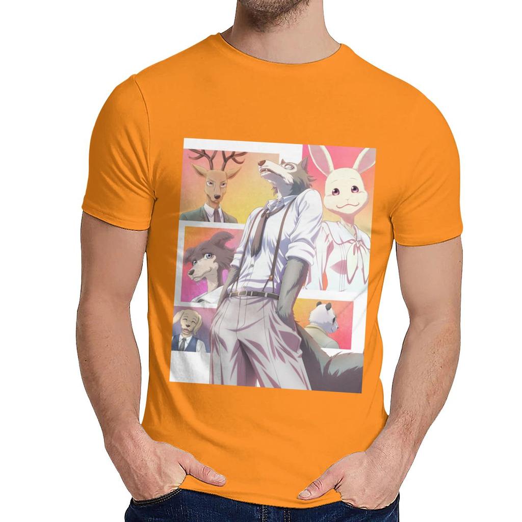 For Man Tee Shirt Beastars Animal Anime Natural Cotton Top Design Round Collar Retro T