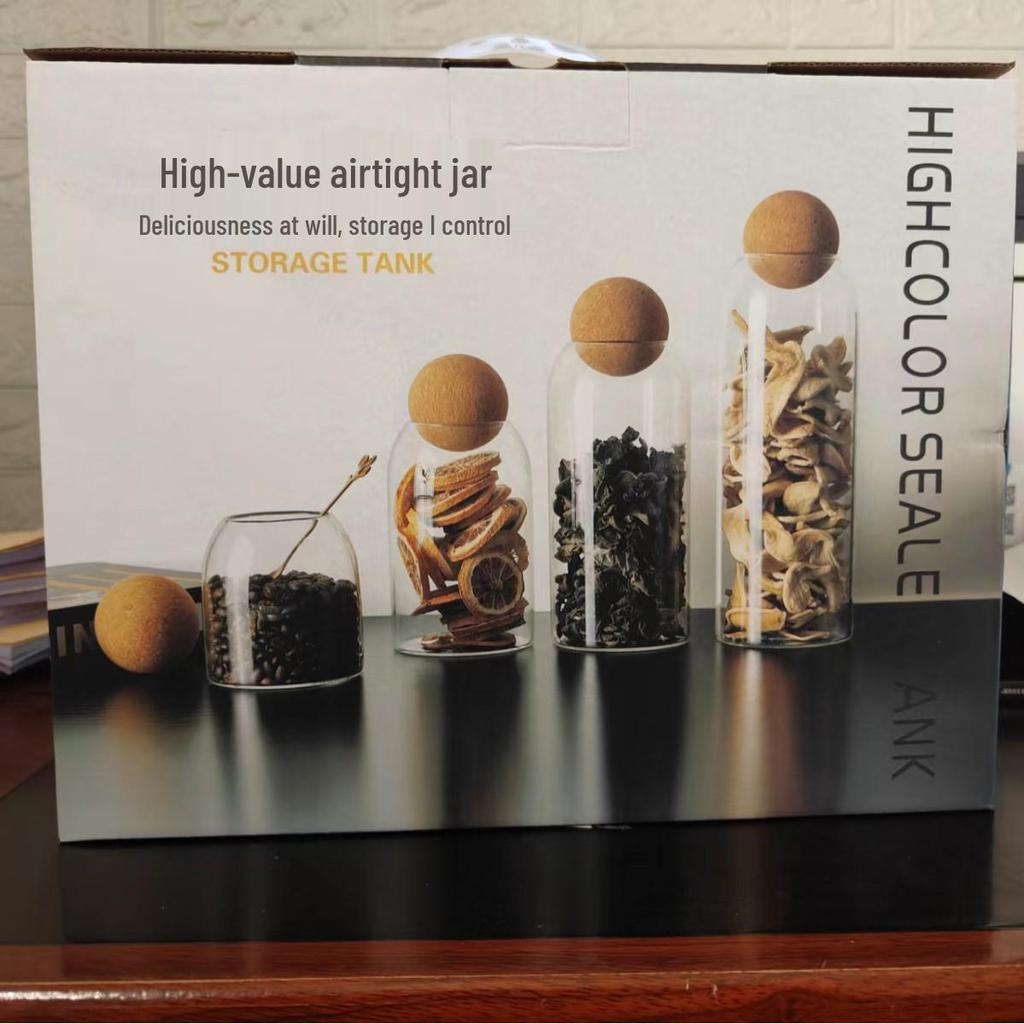 High Borosilicate Glass Storage Jar with Cork Stopper for Grains, Tea, and More