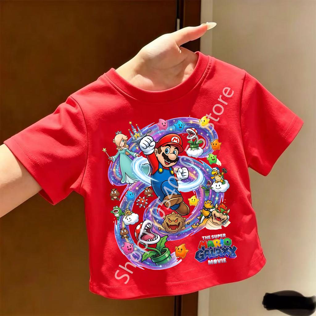 Super Marios Tshirt for Children Cartoon Anime Clothes Round Collar Clothing Short Sleeve Kid Summer Tee Top