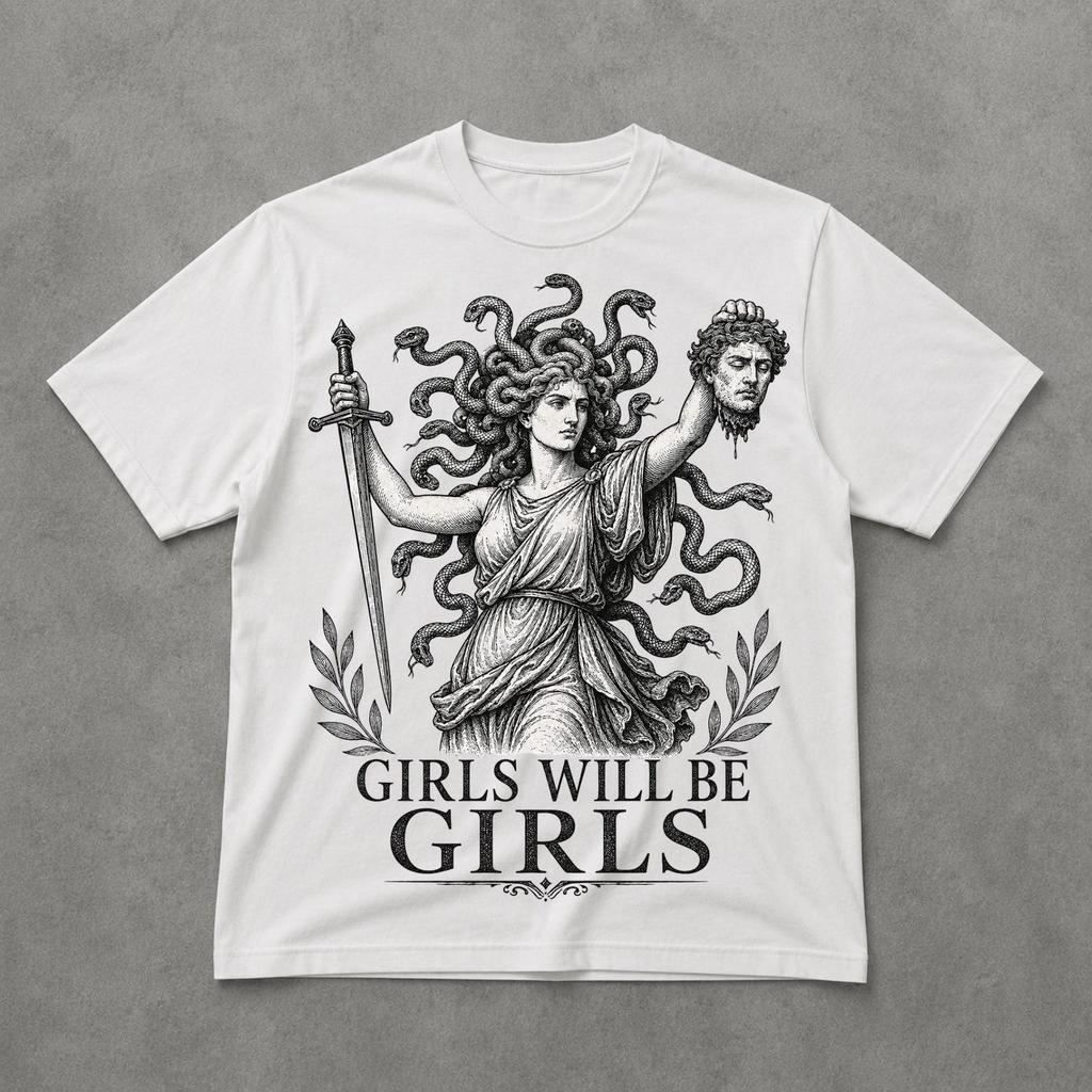 Girls Will Be Girls Medusa Shirt, Vintage Greek Mythology Snake Goddess Graphic Tee