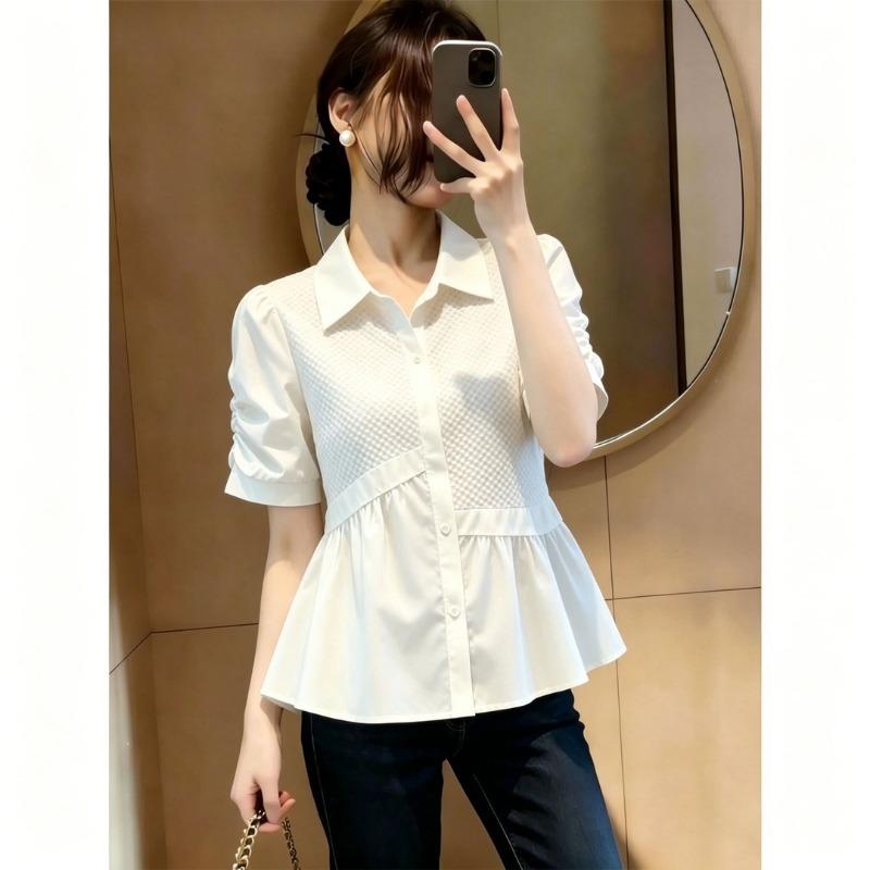 Plus Size Women Loose Short Sleeve Open Front Solid Casual Shirt S белый