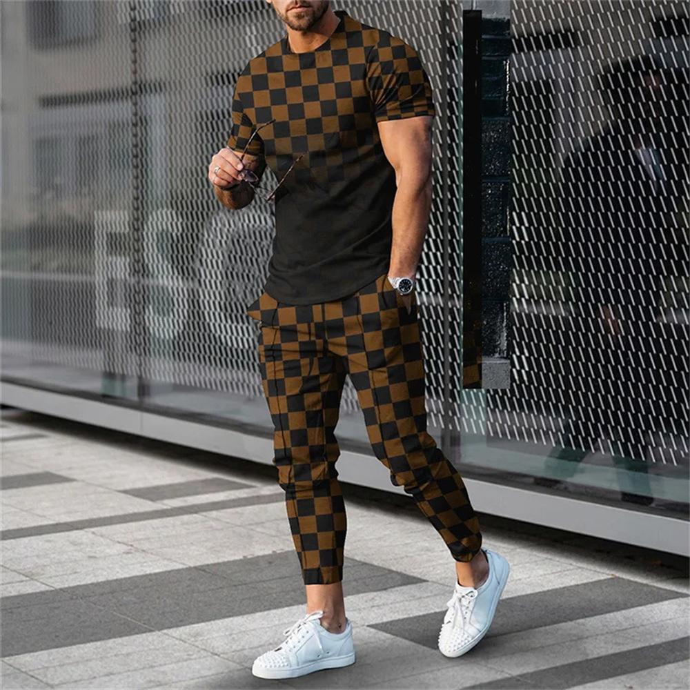 2024 Fashion Men Tshirt Suit Tracksuit 3D Printed Sportswear Short Sleeve T-shirt Long Pants Streetwear 2 Piece Set Male Clothes