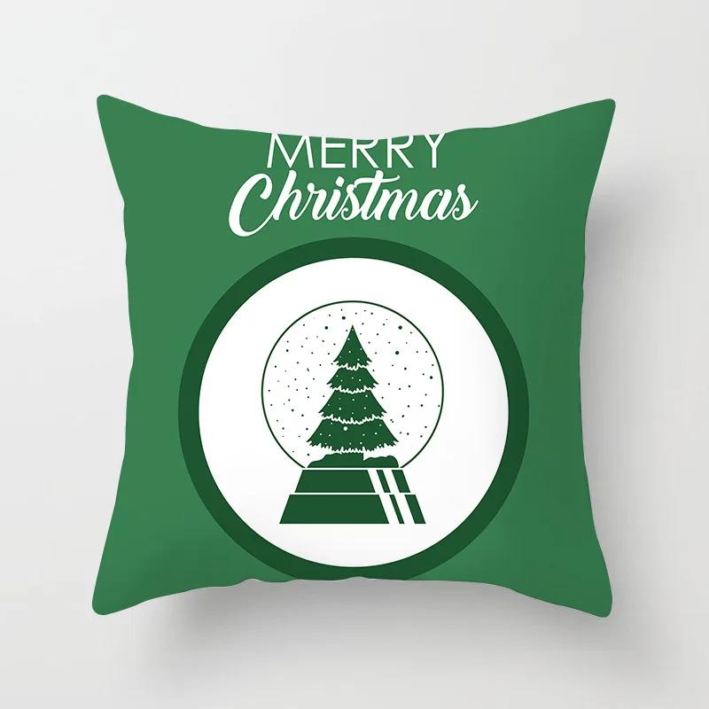 Merry Christmas Santa Elk Print Pattern Cushion Cover Home Living Room Sofa Decoration Square Polyester Pillow