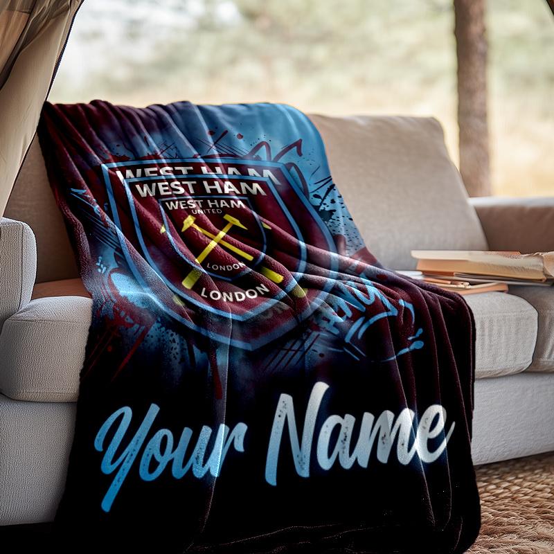 Custom Name West Ham United Throw Blanket - Perfect for Couch, Bed, Office, and outdoor Travel - Ideal Gift for Christmas & Holidays