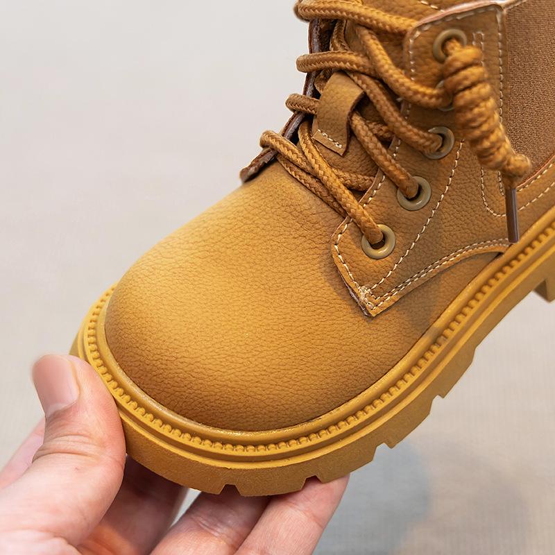 Kinder Martin Stiefel Britischer Stil Kleine Mädchen Kurze Stiefel Neue Jungen Gelbe Stiefel Vielseitige Winter Fleece Baumwollstiefel