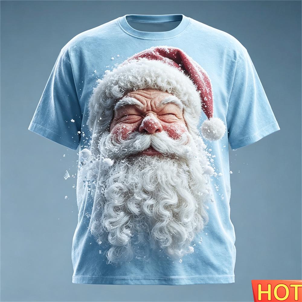 Santa print t-shirt funny holiday party fashion clothing christmas harajuku short-sleeved top