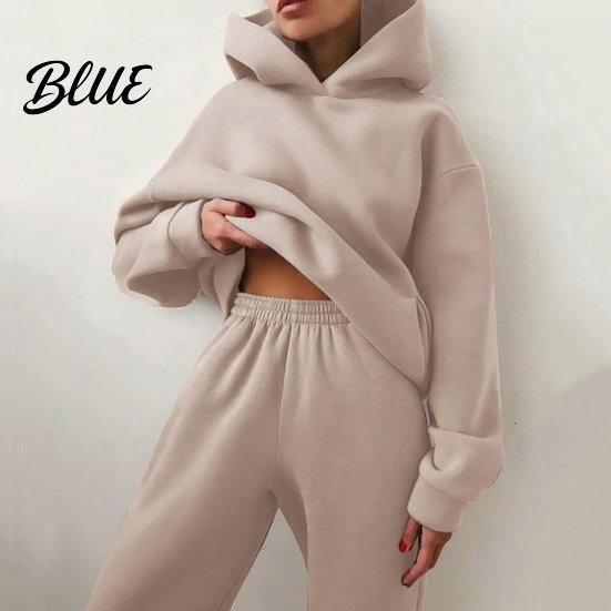 Hooded Top Trousers Solid Color Tracksuit Suit Winter Fall Set Women Hoodie Pants Loose Soft