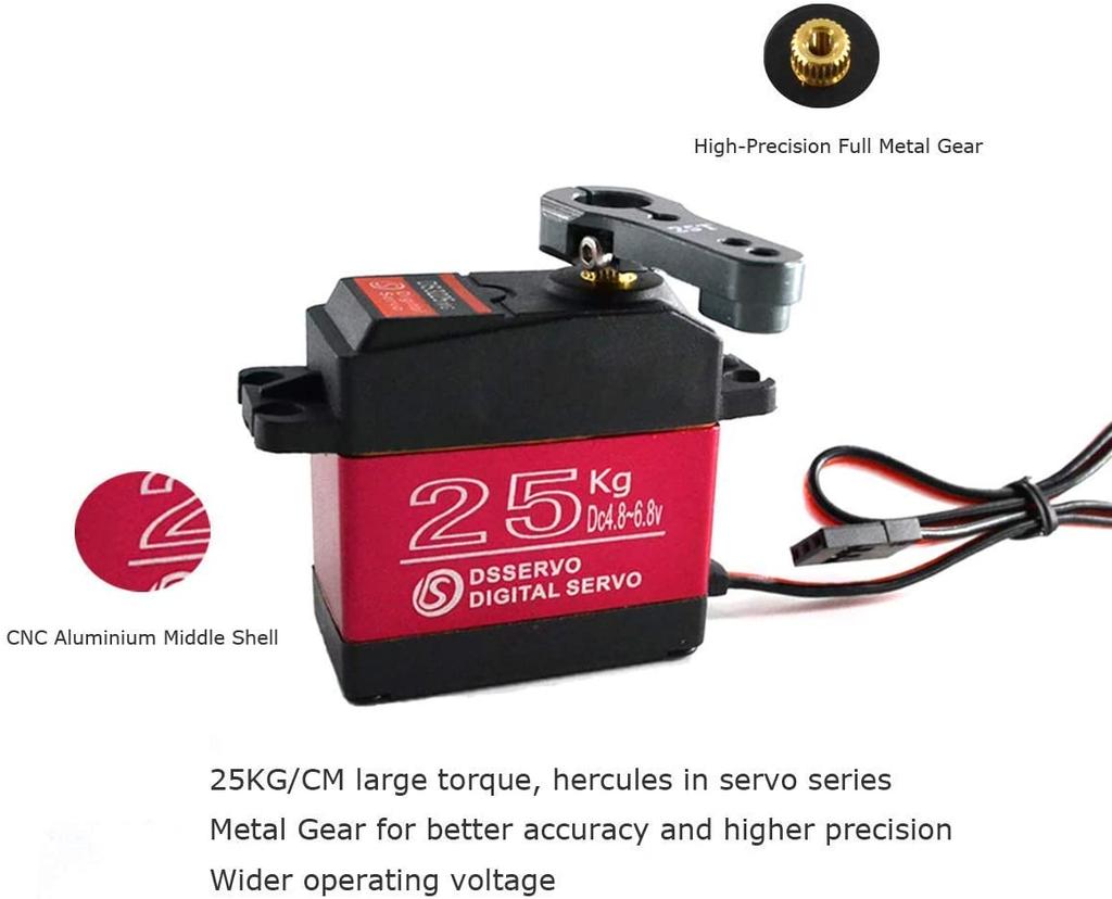 DS3225 25KG High-Torque Servo Motor | Full Metal Gear for Durability | Ideal for Robotics and RC Cars | Red & Black | Plastic Housing
