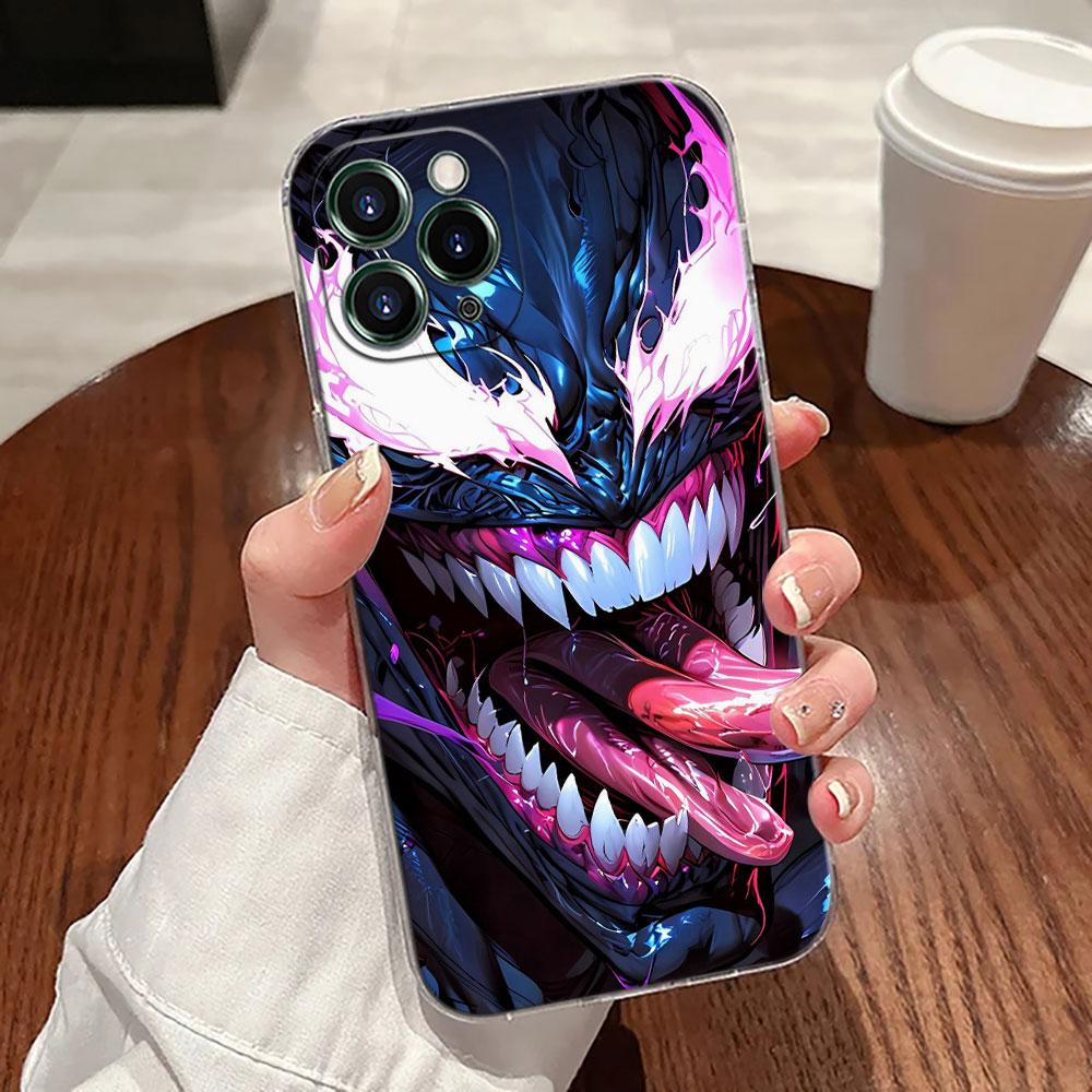 Venom Head Marvel Transparent Phone Case For iPhone 17 Pro Max 17E 11 12 13 14 15 16 Pro Max 15 Plus 17 Air 16E 7 XS Soft Cover