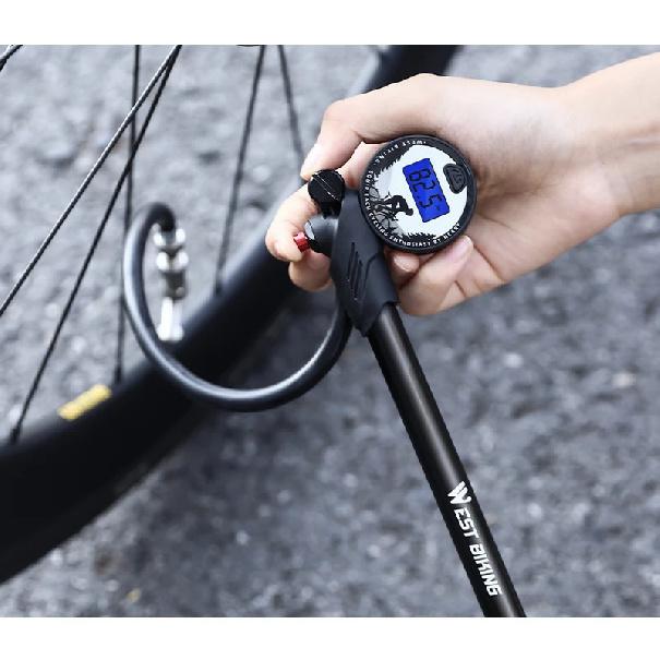 WEST BIKING 300PSI Bicycle Pump LCD Digital Diaplay Air Pressure Gauge Bike Pump Portable Tire Infalator MTB Cycling Equipment