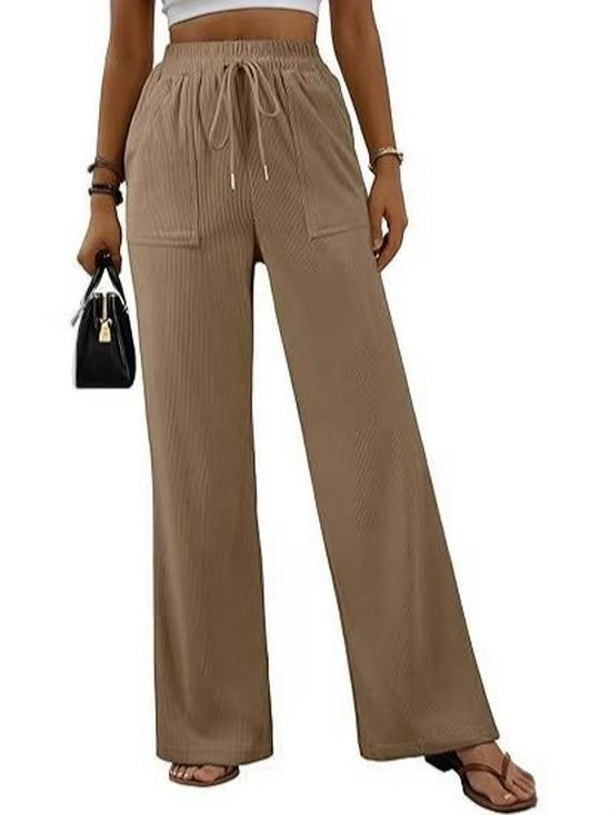 2026 High Waist Lace-Up Corduroy Barrel Pants with Pockets - Wide Leg, Casual, Elastic Long Pants