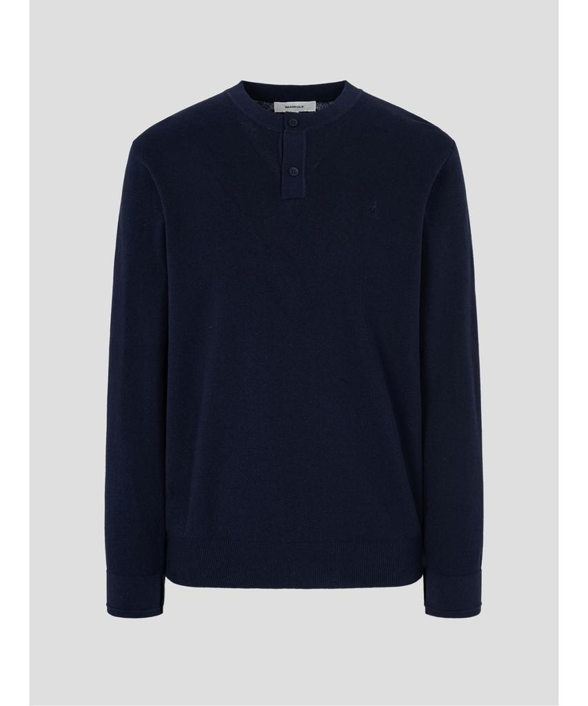 Binpolmen Textured Henley Neck Knit Navy
