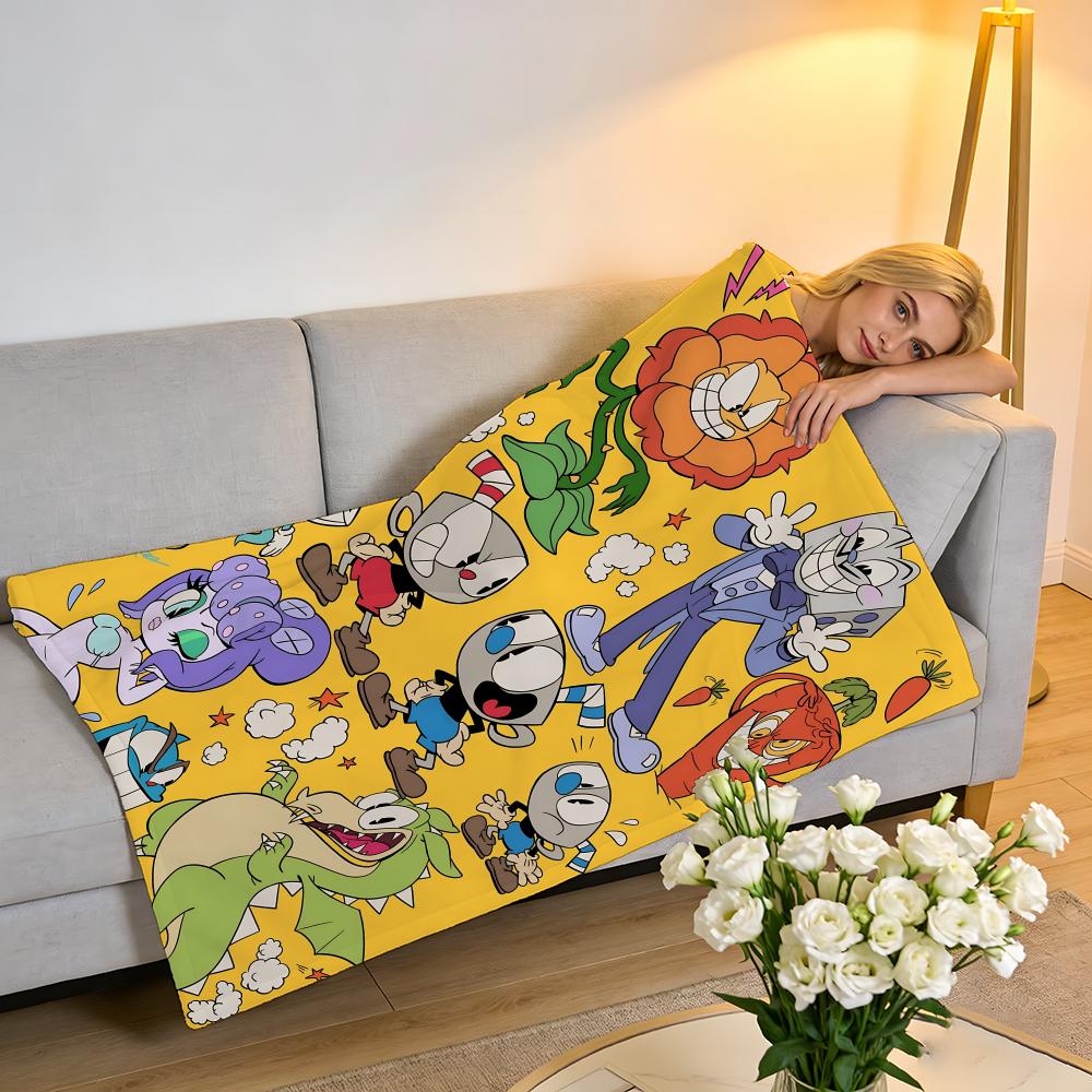 Throw High-Density Short Plush Blanket For Sofa Nap Air-Conditioned Room Soft Skin-Friendly Classic Cute Game C-Cuphead