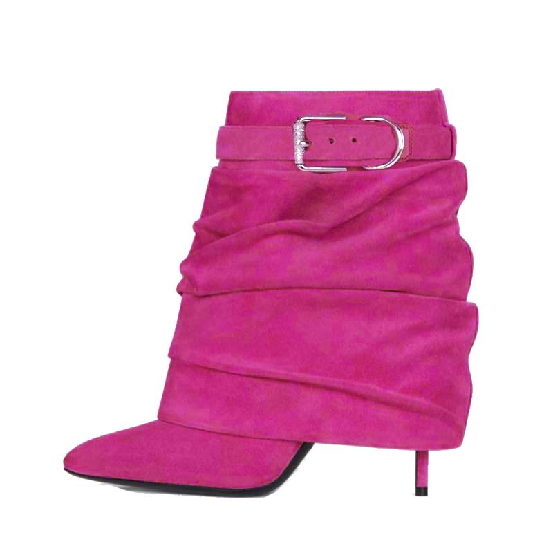 Fashion Brand New European American Pleated Middle Tube Stacking Boots Pointed Slim High Heels, Solid Color Fashionable Skirts Boots 43