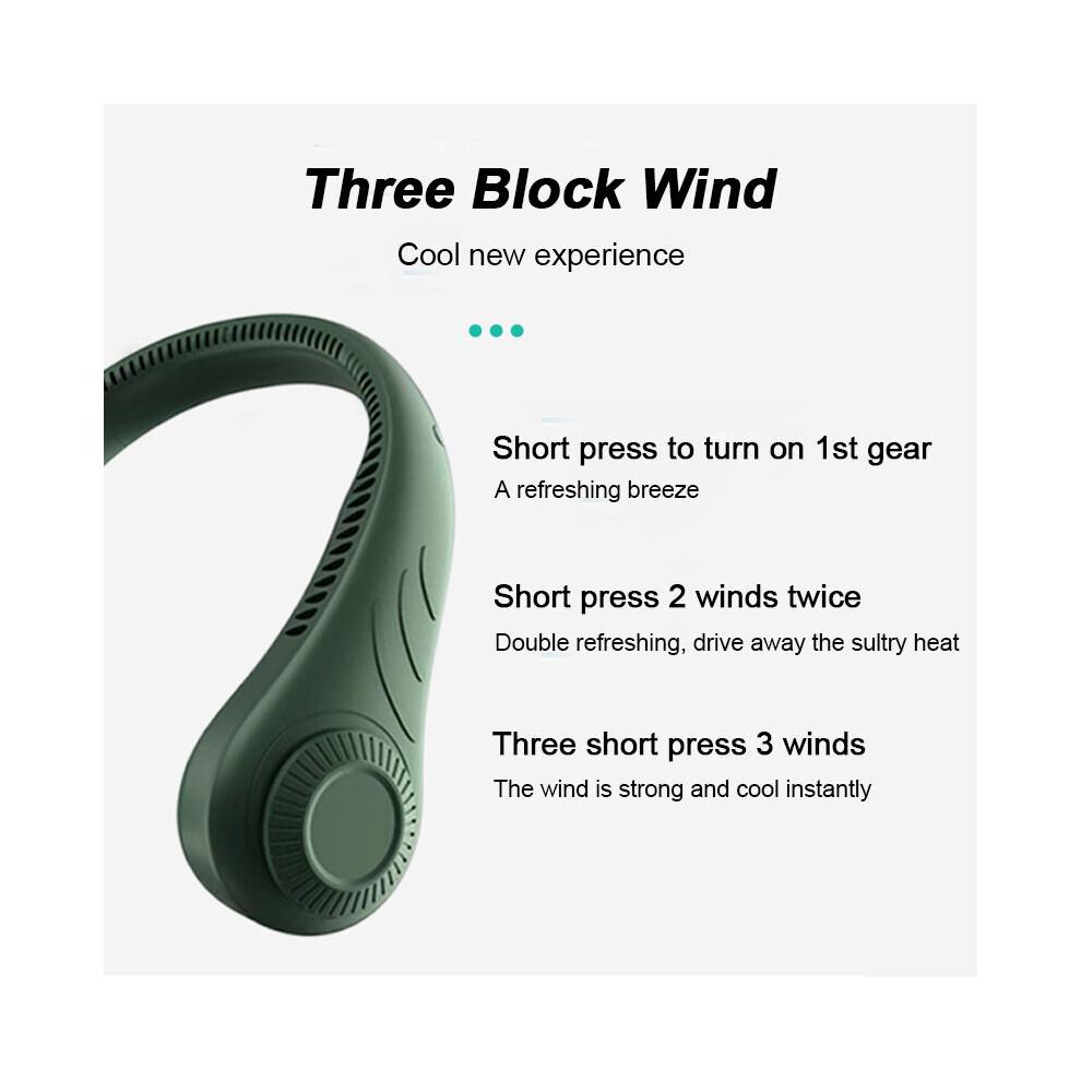 (Green) Portable Bladeless Cooling Fan Neck Fan Hands-Free