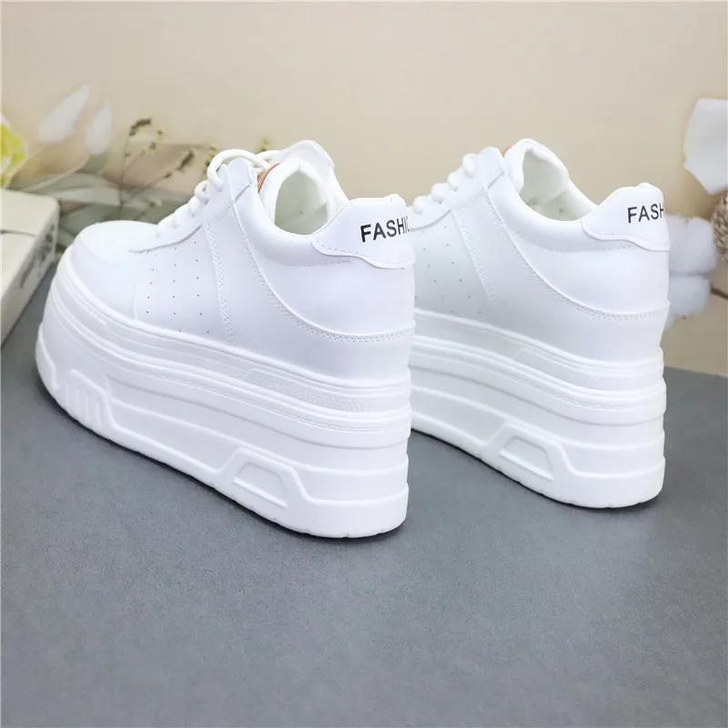 Fashion 12CM Platform Wedge Sneakers Microfiber Leather Comfy Breathable Skate Board Vulcanized Chunky Hidden Heel Block Shoes