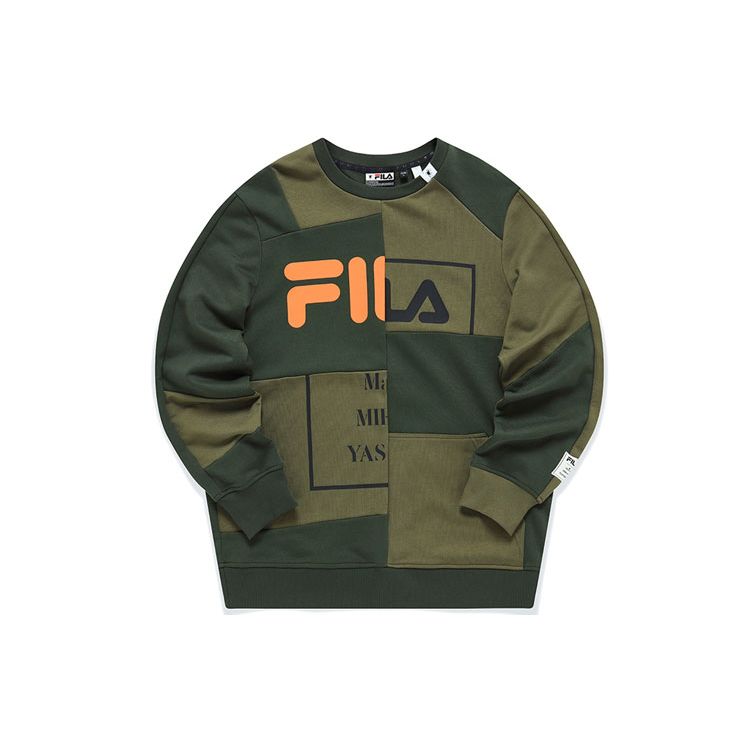 

FILA Mihara Yasuhiro Collaboration Logo Print Pullover Sports Crewneck Sweatshirt Men sweatshirt Army-Green F11M143202F-DG XL