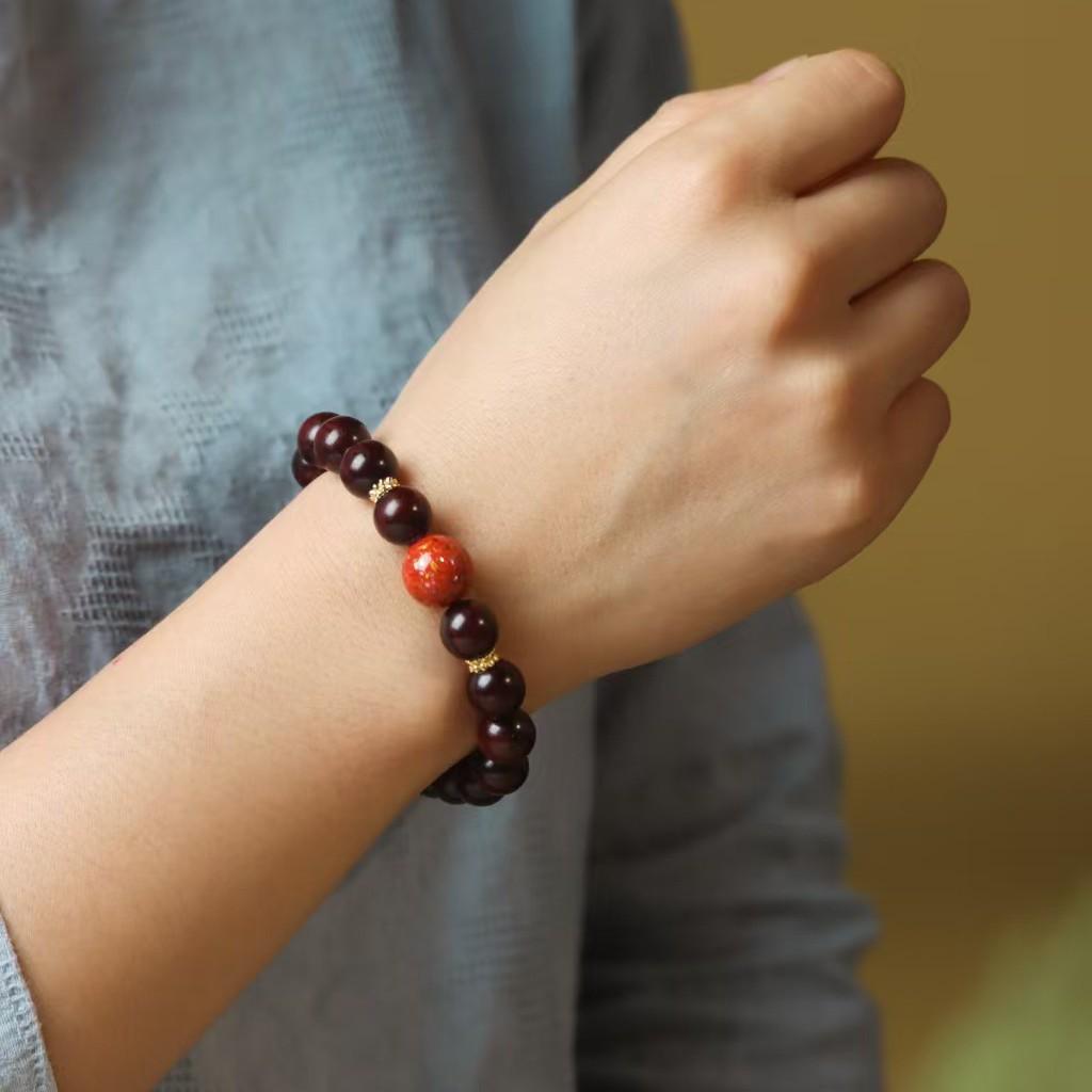 Red Gold Small-Leaf Rosewood & Mother-of-Pearl Zodiac Bracelet for Men and Women