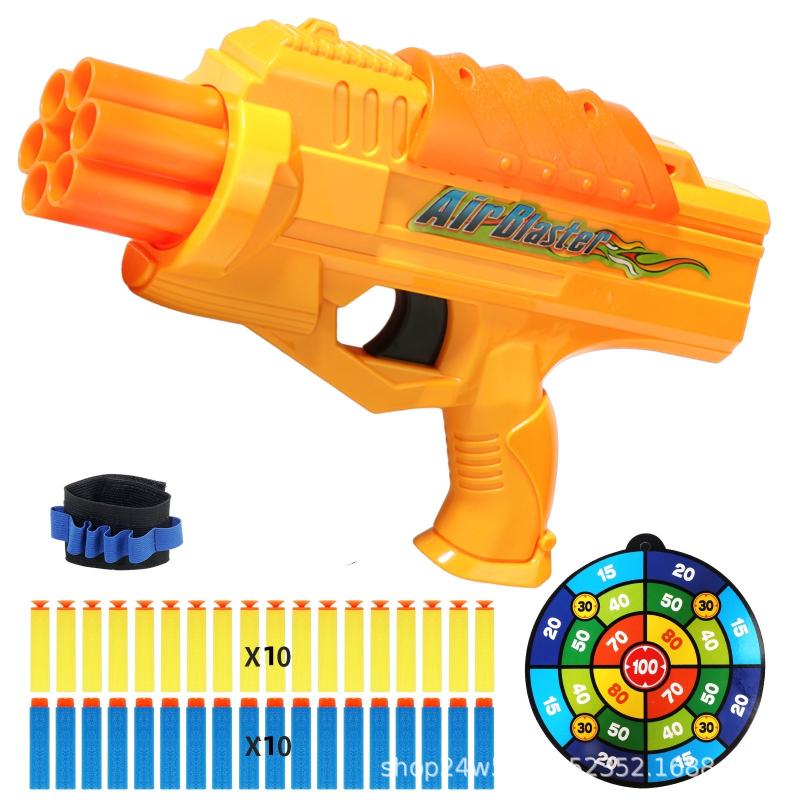 Children 6-Shot Soft Bullet Gun with 20 Bullets Target Wristband Manual Toy Gun Indoor Outdoor Shooting Games Kids Gifts