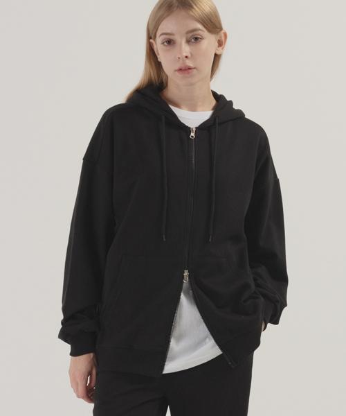 Pianer Essential Oversized Two-Way Zip-Up Hoodie (Black)