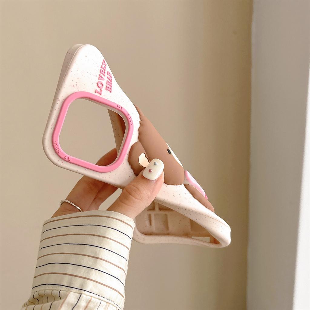 For iPhone 16 Pro Max Silicone Case Cute Bear Glitter Design Shockproof Phone Back Cover