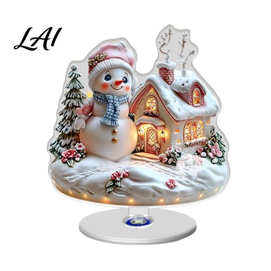 Festive Desktop Decor Acrylic Ferris Wheel Christmas Ornament 360° Rotating Snow House Tabletop Holiday Ornaments Decor Decoration for Offices Home