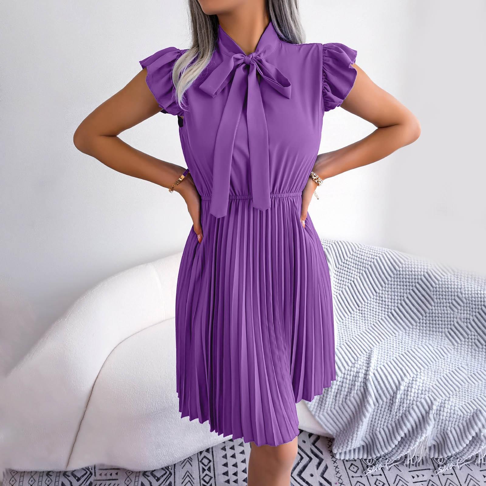 

Женское весеннее и летнее плиссированное платье с завязками на талии XL фиолетовый