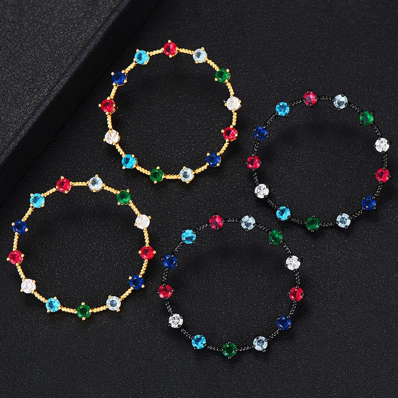 WWJ Hollow Out Golden Color Colourful Zirconia Stud Earrings