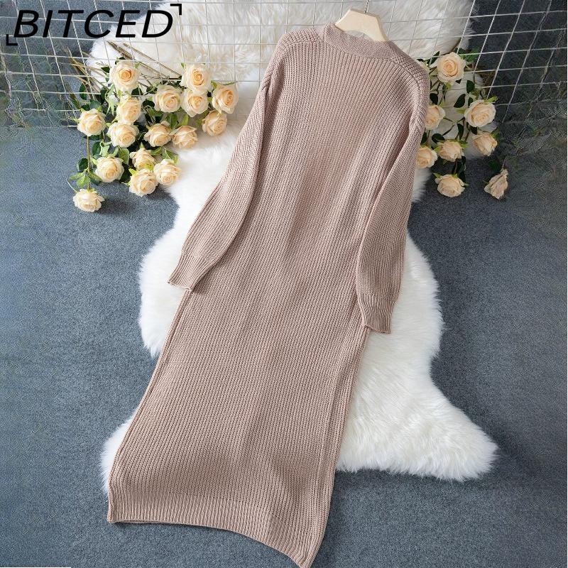 BITCED Fall/Winter Women's Long-Length Sweater Coat Casual Oversized Pocket Long-Sleeve Knit Cardigan