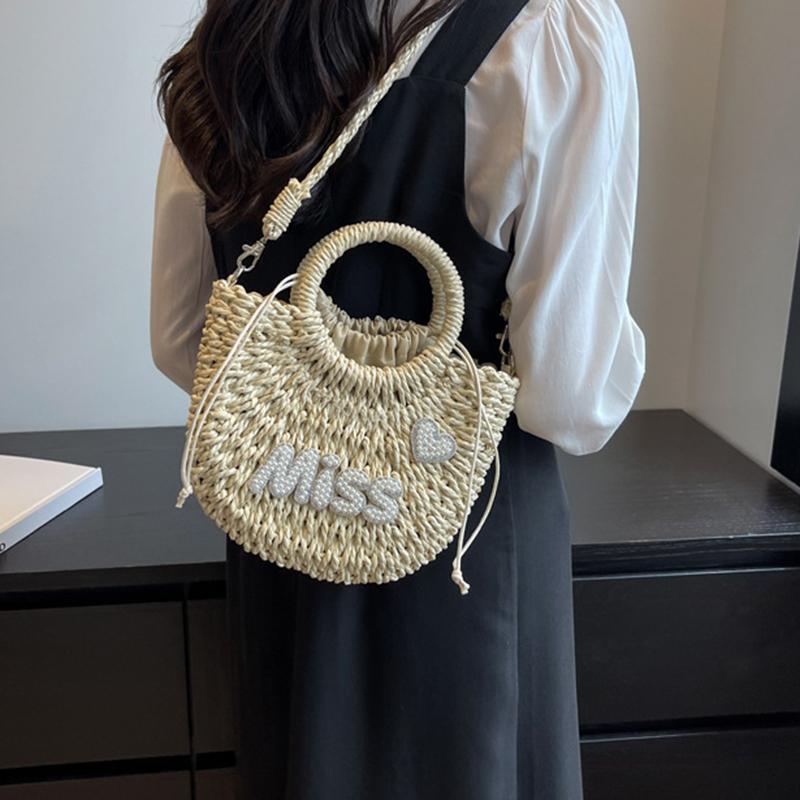 Yogodlns Women New Straw Handbags Woman Handmade Woven Basket Rattan Handbag For Femme Simple All-Match Handbag