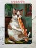 Vintage Tabby Cat Wall Art Aluminum Metal Painting Lollipop Knife Decor 20x30cm